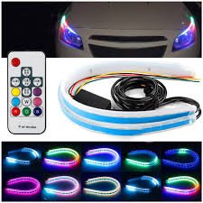 Led Ταινία για Φανάρια Αυτοκινήτου Φώτα Ημέρας - Φλας με Ροή - RGB και Τηλεχειριστήριο 60cm Ψυχρό Λευκό - Πορτοκαλί - RGB Σετ 2τμχ