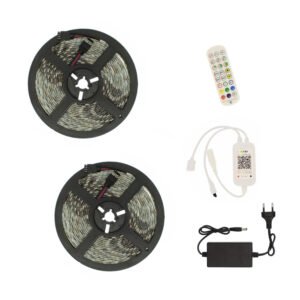 Αδιάβροχη Led Ταινία 12V 10m (2x5m) με Τηλεχειριστήριο, Bluetooth και Τροφοδοτικό Music RGB IP65 RZ-0011