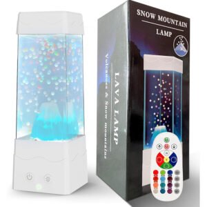 LED Επιτραπέζιο Επαναφορτιζόμενο Φωτιστικό USB με Χιονισμένο Ηφαίστειο και Τηλεκοντρόλ για Εναλλαγή RGB Φωτισμού BH1001 Λευκό