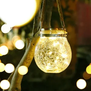 Γυάλινο Ηλιακό Κρεμαστό Φωτιστικό Βαζάκι με Θερμό Λευκό Φωτισμό PM-0105