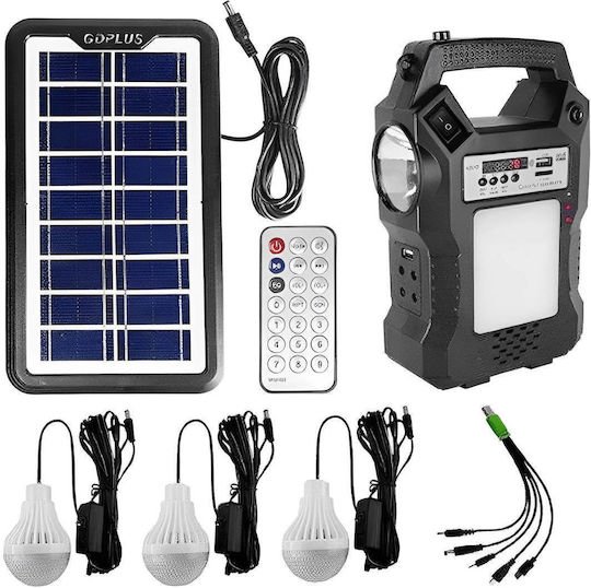 Ηλιακό Σύστημα Φωτισμού με 3 LED Λάμπες - Ραδιόφωνο - MP3 - BT και Ηλιακό Πάνελ GD-8